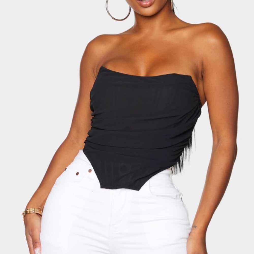 Black Chiffon Ruched Corset Crop Top